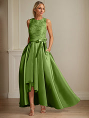 A-Line/Princess Jewel Neck Sleeveless Mother Of The Bride Dresses With Pleats Lace