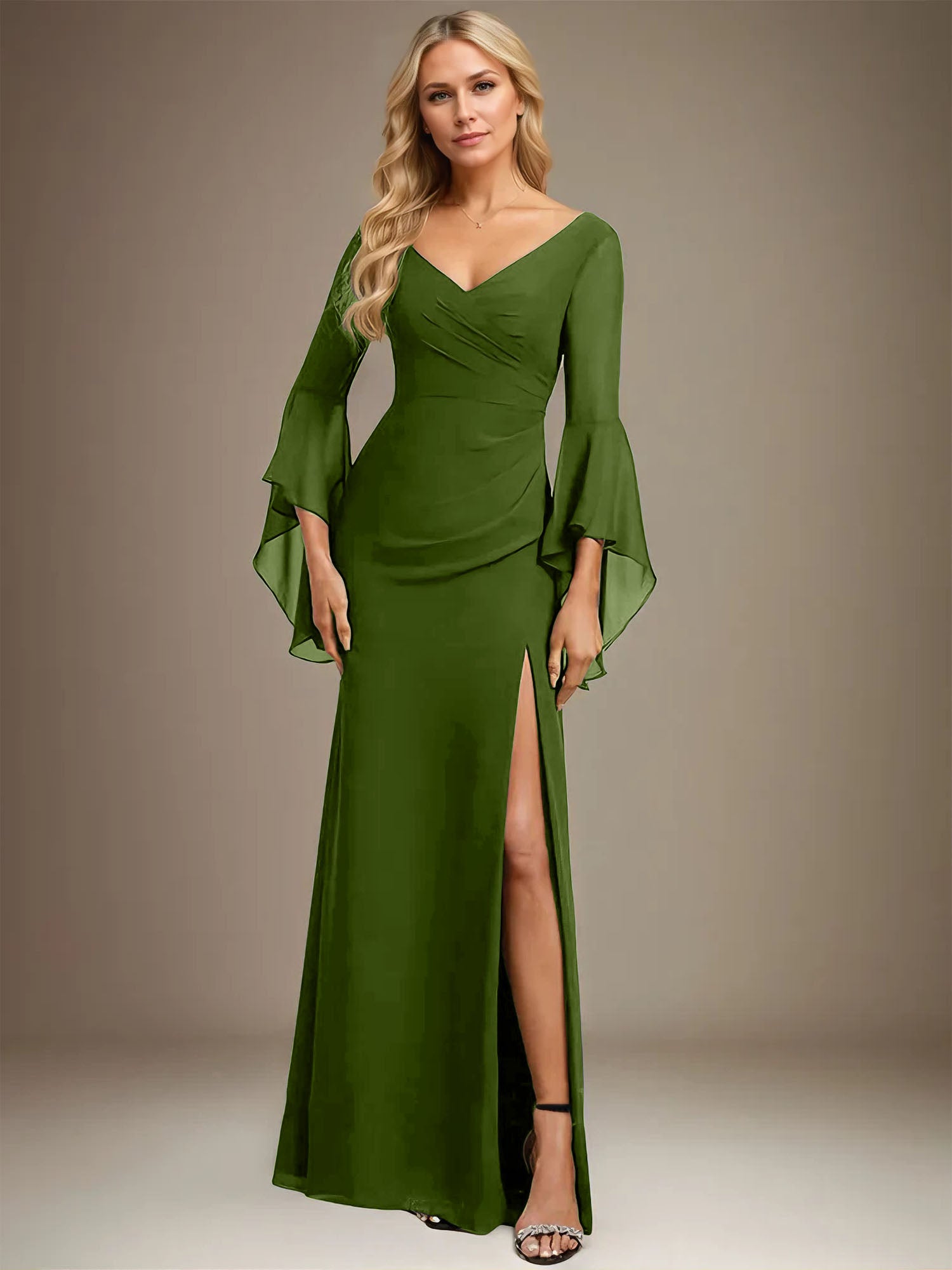 Sheath/Column V-Neck Floor-Length Chiffon Dress With Pleated