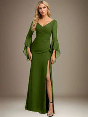Sheath/Column V-Neck Floor-Length Chiffon Dress With Pleated