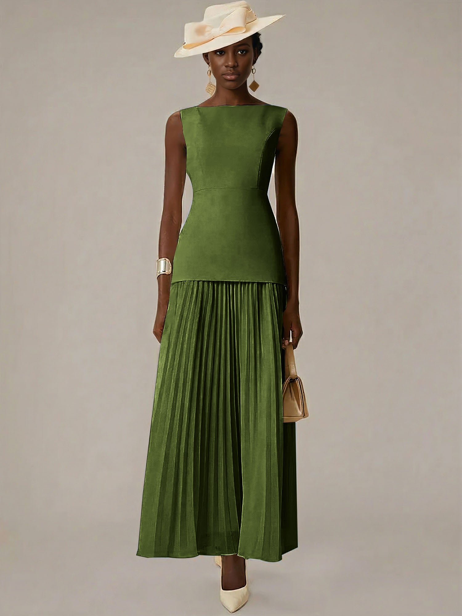 White A Line Chiffon Round Neck Sleeveless Floor Length Dresses