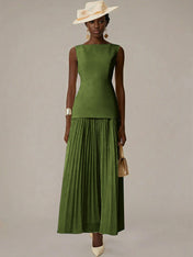 White A Line Chiffon Round Neck Sleeveless Floor Length Dresses