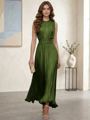 Ethereal Formal Evening Dress Ice Blue Pleated Chiffon Maxi Gown