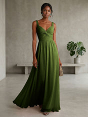 Elegant Soft Blush Twist-Front Chiffon Maxi Gown