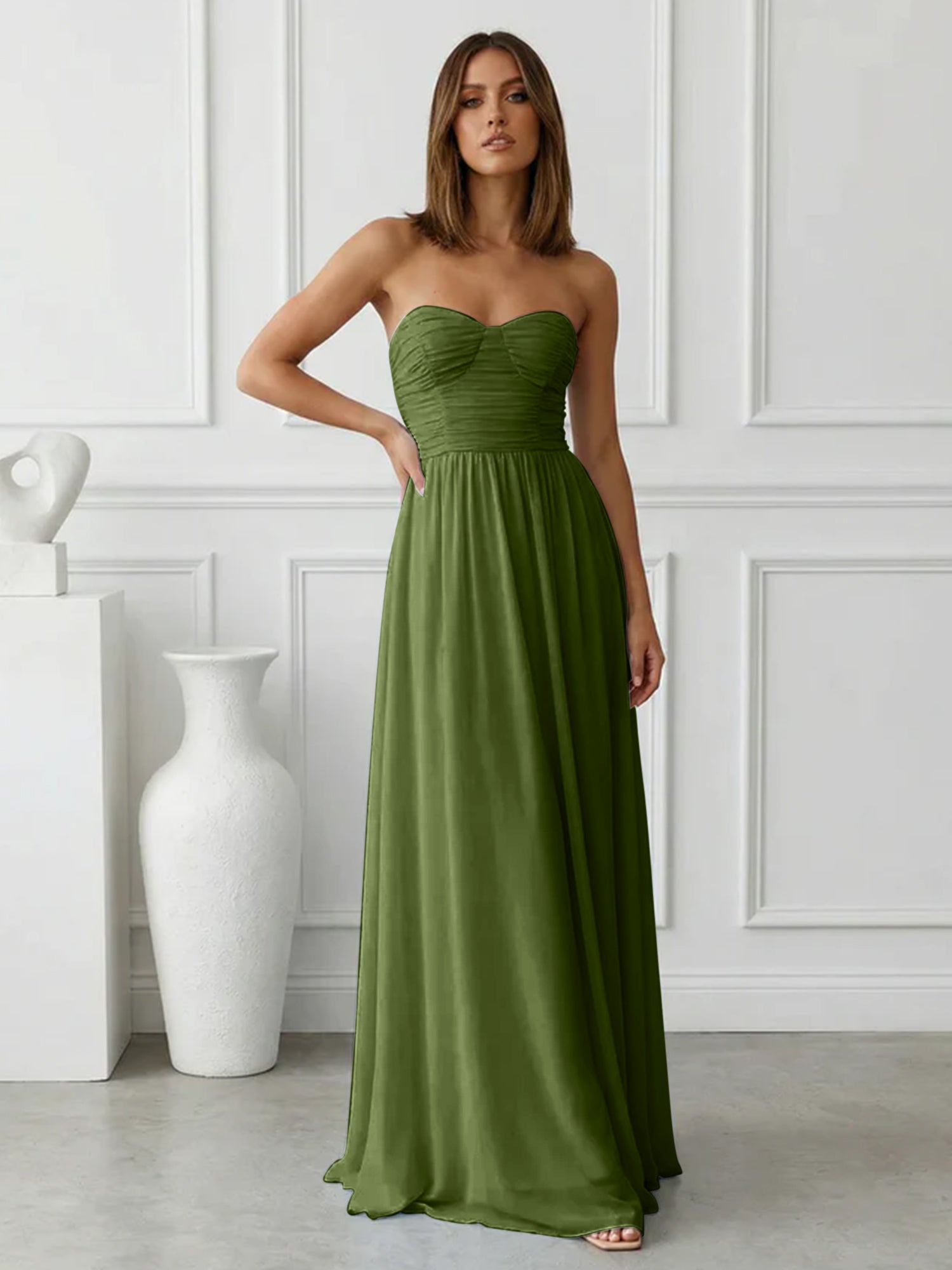 Light Blue Sweetheart Chiffon A Line Maxi Dress with Pleat