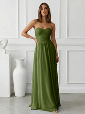 Light Blue Sweetheart Chiffon A Line Maxi Dress with Pleat
