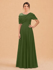 One-Shoulder Cape Overlay Chiffon Mother of the Bride Dress