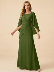 Sage Green Chiffon Beaded Mother of the Bride Dress with Cape Sleeves