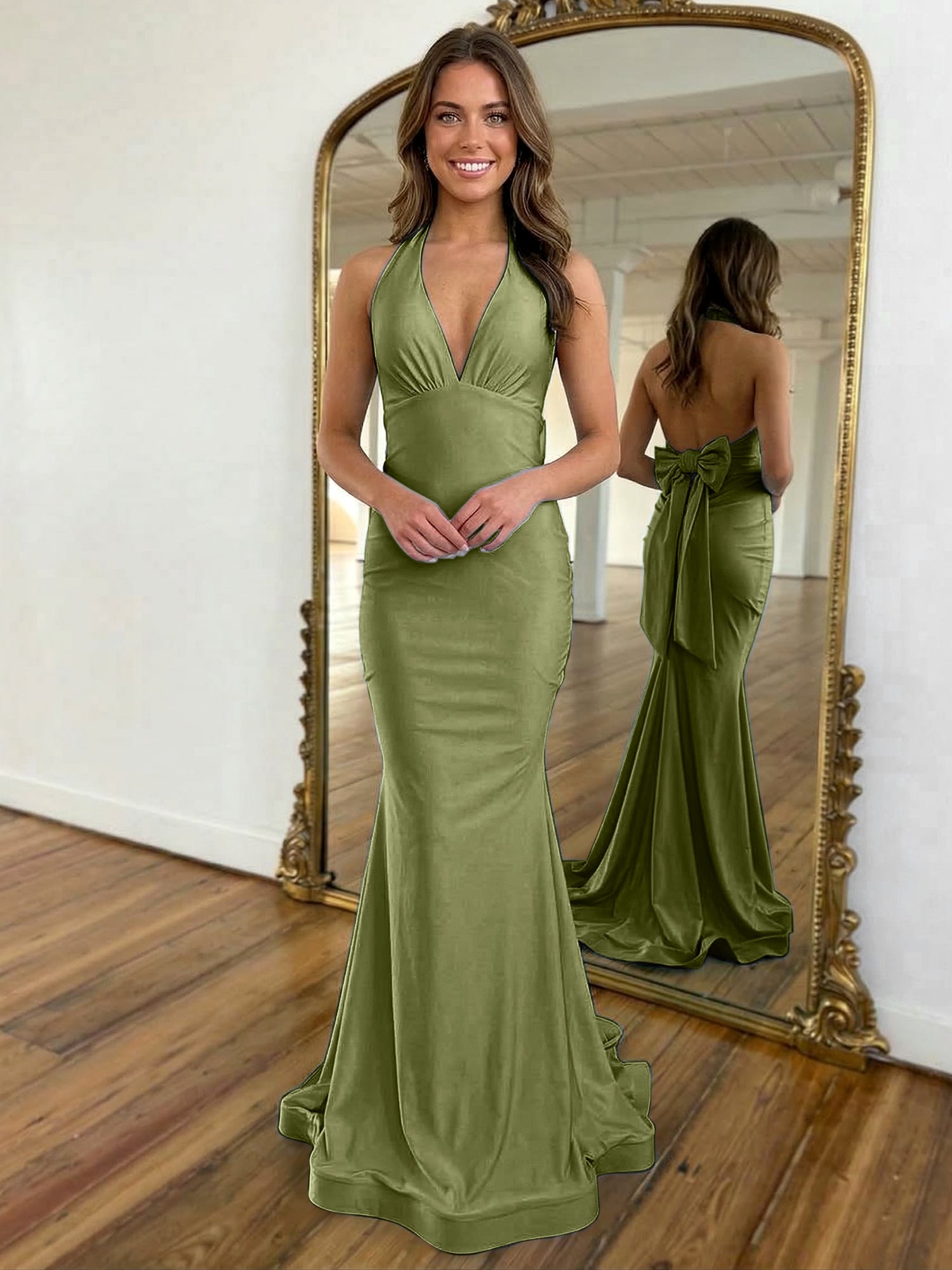 Light Blue Mermaid Halter Backless Long Prom Dress