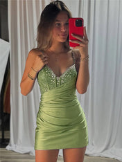 Beaded V Neck Corset Bodice Homecoming Dress