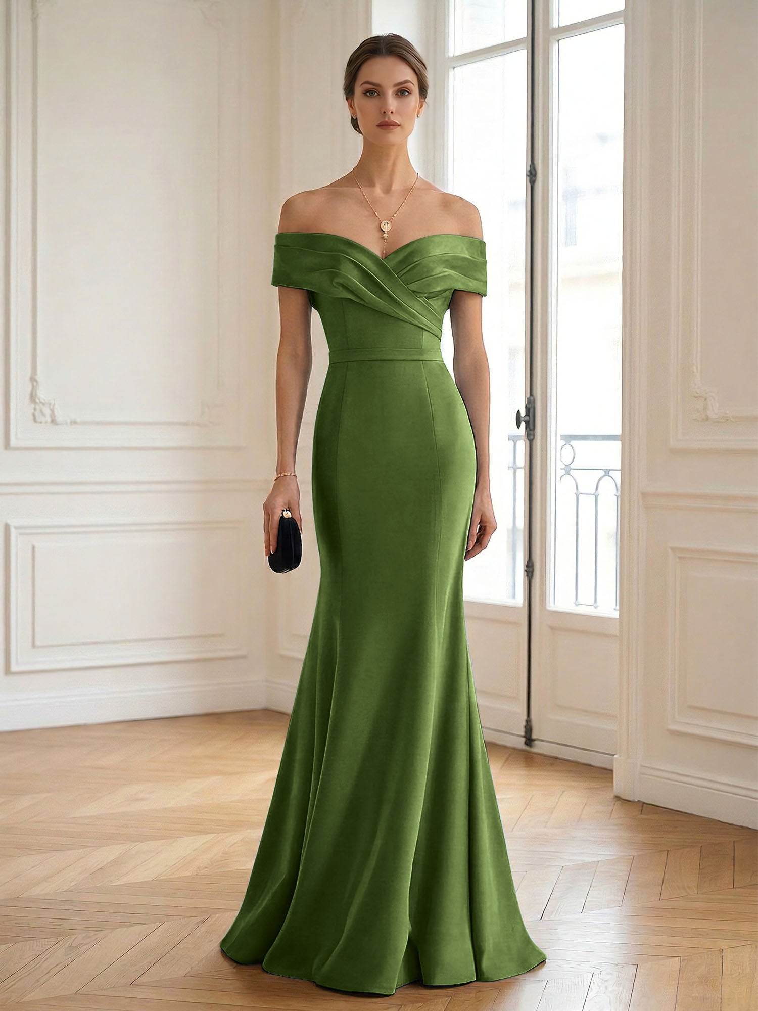 Formal Wedding Guest Dress Navy Off Shoulder Maxi Mermaid Dress