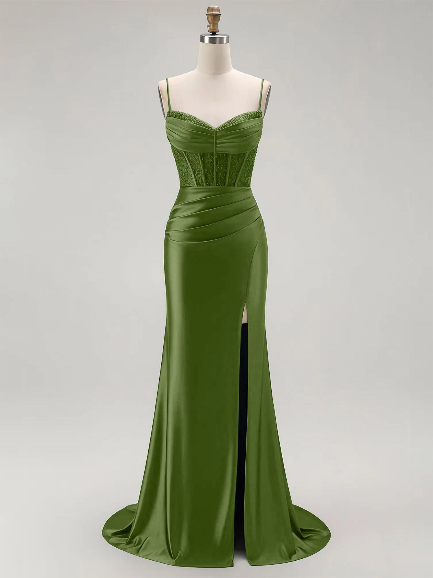 Sparkly Satin Mermaid Long Corset Prom Dress with Beading