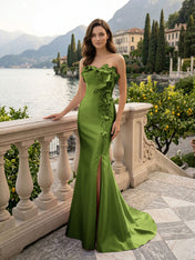 Pink Sweetheart Neckline 3D Flower Embellished Mermaid Evening Gown Maxi Dress