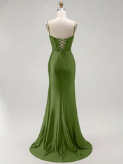 Sparkly Satin Mermaid Long Corset Prom Dress with Beading