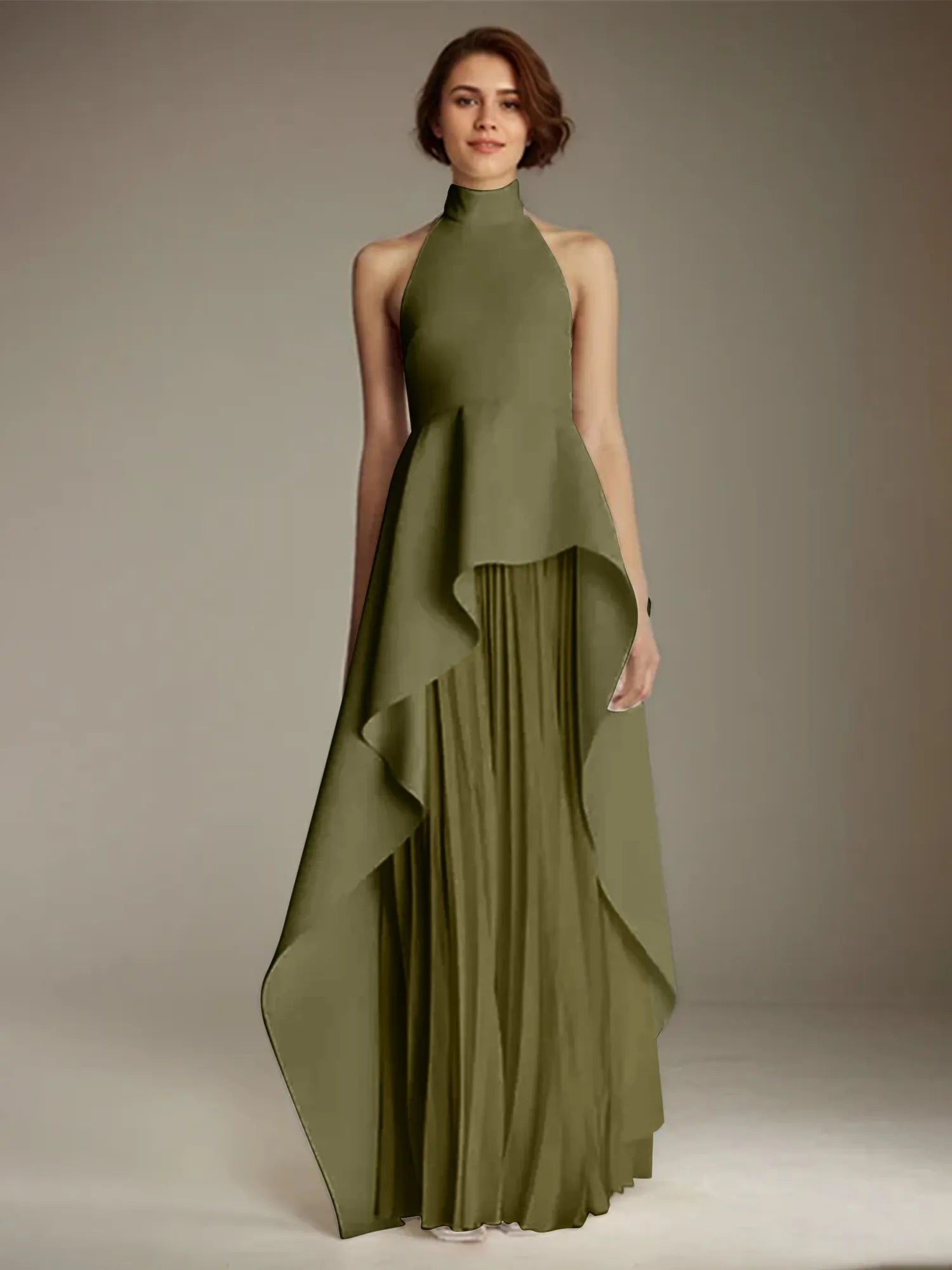White Sleeveless High Neck Chiffon Long Formal Dress With Ruffles