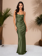 Spaghetti Straps Lace Up Satin Long Prom Dress