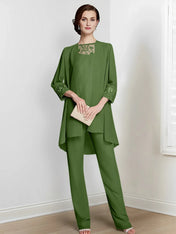 Chiffon Long Sleeves Mother Of The Bride Pantsuits With Jacket