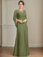 A-Line/Princess Scoop Floor-Length Mother of the Bride Dresses with Pleated & Sequins