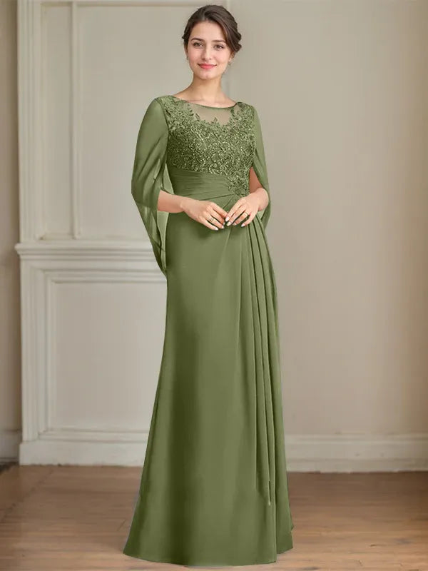 Princess Scoop Floor-Length Mother of the Bride Dresses with Pleated & Sequins