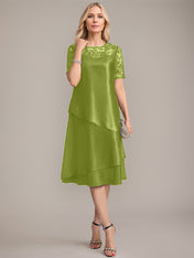 A-Line Scoop Knee-Length Mother of the Bride Dress With Applique & Sequins