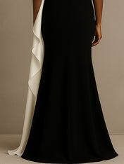 One Shoulder Mermaid Long Black Tie Formal Dress with Ruffles