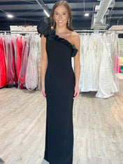 One Shoulder Mermaid Ruffled Satin Long Prom Dress