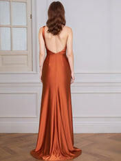One Shoulder Prom Dress Simple Stretchy Long Bridesmaid Evening Gown