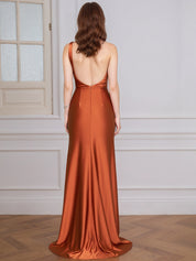 One Shoulder Prom Dress Simple Stretchy Long Bridesmaid Evening Gown