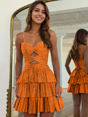 A Line Spaghetti Straps Sweetheart Satin Homecoming Dress with Keyhole