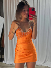 Beaded V Neck Corset Bodice Homecoming Dress