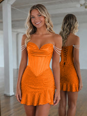 Sweetheart Neck Pearl Strap Beaded Mini Homecoming Dress