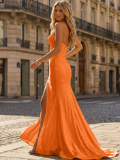 Yellow Beaded Halter Corset Prom Dress with High Slit