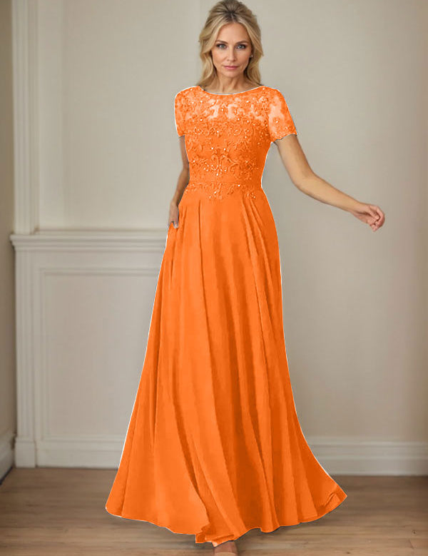 Dark Navy A-Line Boatneck Sequins Chiffon Dress