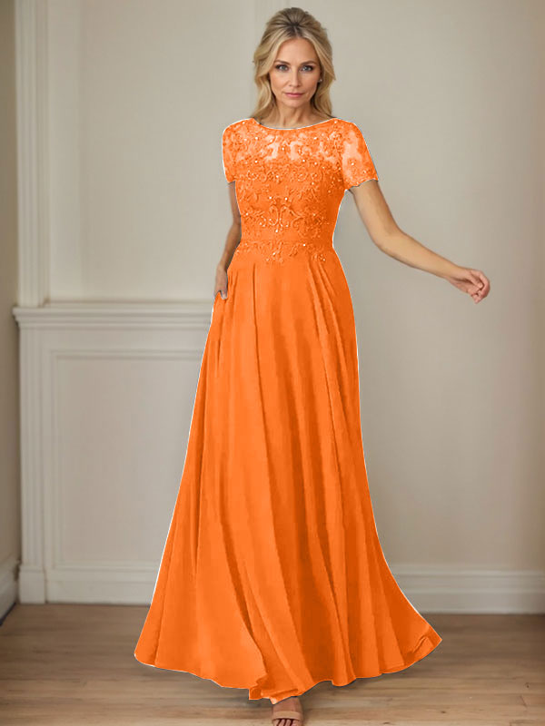 Dark Navy A-Line Boatneck Sequins Chiffon Dress