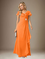 Stormy A-Line V-Neck Ruched Chiffon Dress