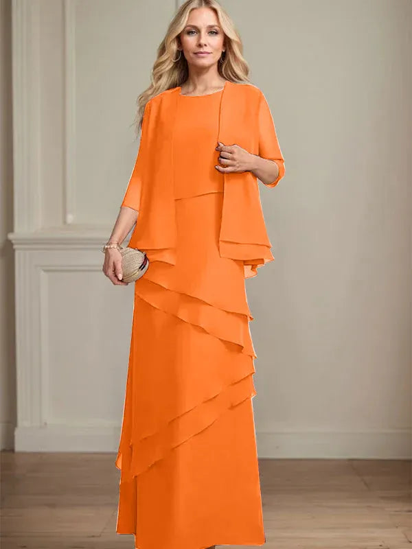 Sheath Scoop Floor-Length Chiffon Mother of the Bride Dress