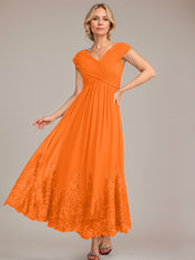 A-line V-Neck Ankle-Length Chiffon Mother of the Bride Dress With Applique Sequins