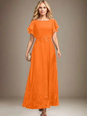 A-line Scoop Ankle-Length Lace Chiffon Mother of the Bride Dress With Sequins