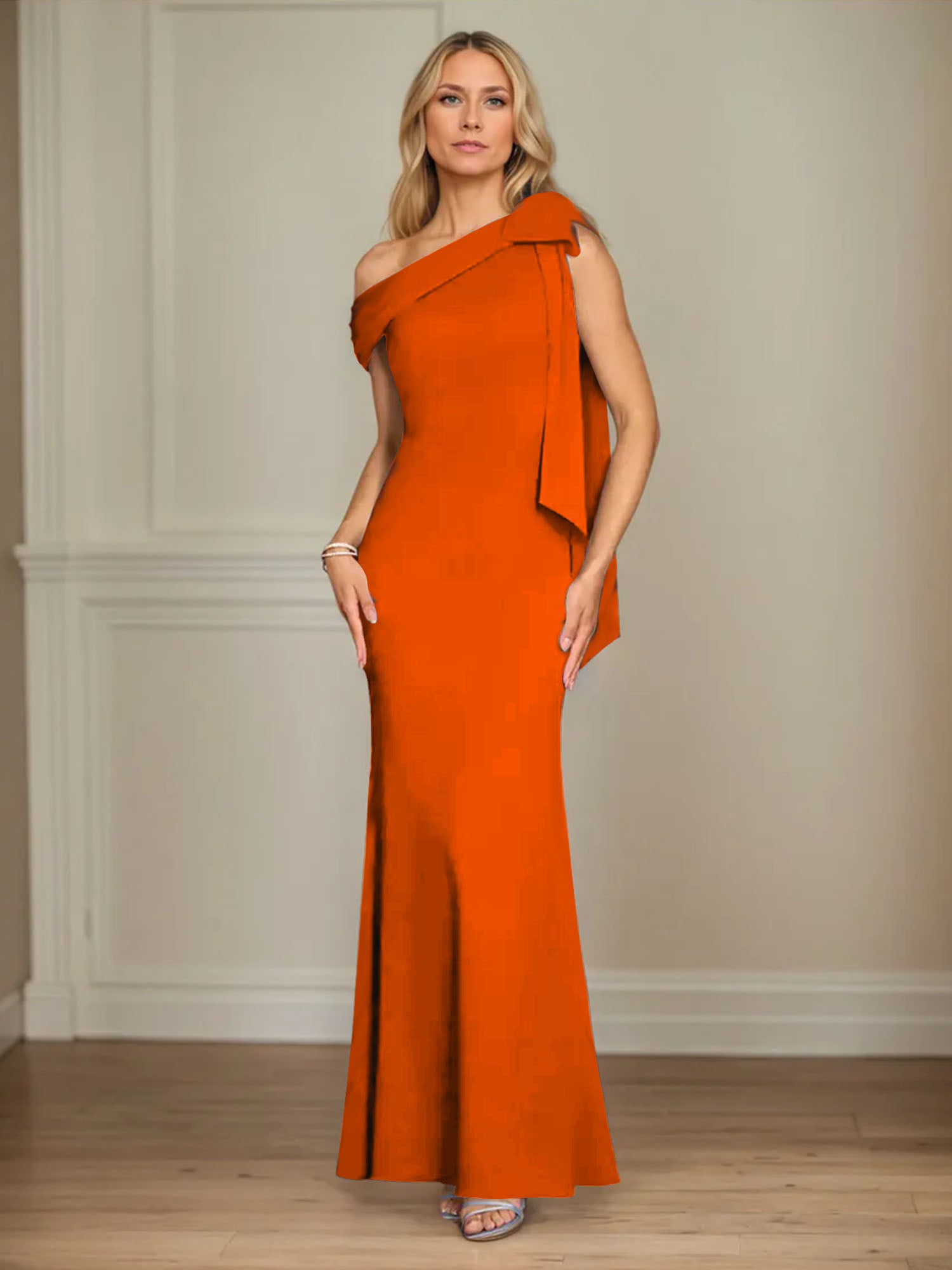 Mermaid One Shoulder Sleeveless Stretch Crepe Mother of the Bride Dress With Bow