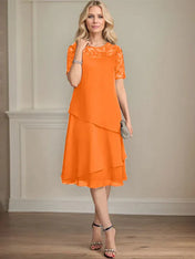 A-line Scoop Illusion Knee-Length Lace Chiffon Mother of the Bride Dress With Sequins