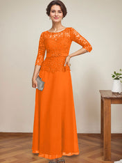 A-line Scoop Illusion Ankle-Length Chiffon Lace Mother of the Bride Dress With Rhinestone Beading
