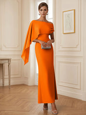 Elegant Mint Green One-Shoulder Chiffon Mermaid Formal Evening Dress with Cape and Ruffles