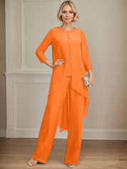 Separates Jumpsuit/Pantsuit Scoop Floor-Length Chiffon Mother of the Bride Dress With Sequins Beading
