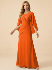 Sage Green Chiffon Beaded Mother of the Bride Dress with Cape Sleeves
