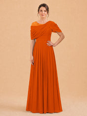 One-Shoulder Cape Overlay Chiffon Mother of the Bride Dress