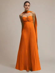 Green Chiffon A Line Off The Shoulder Sleeveless Floor Length Pleated Dress