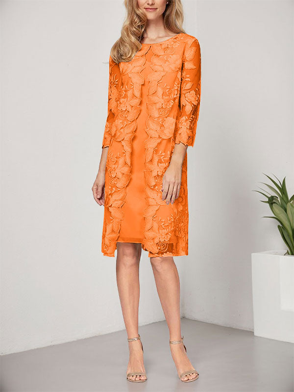 A-line Scoop Knee-Length Chiffon Lace Mother of the Bride Dress With Jacket