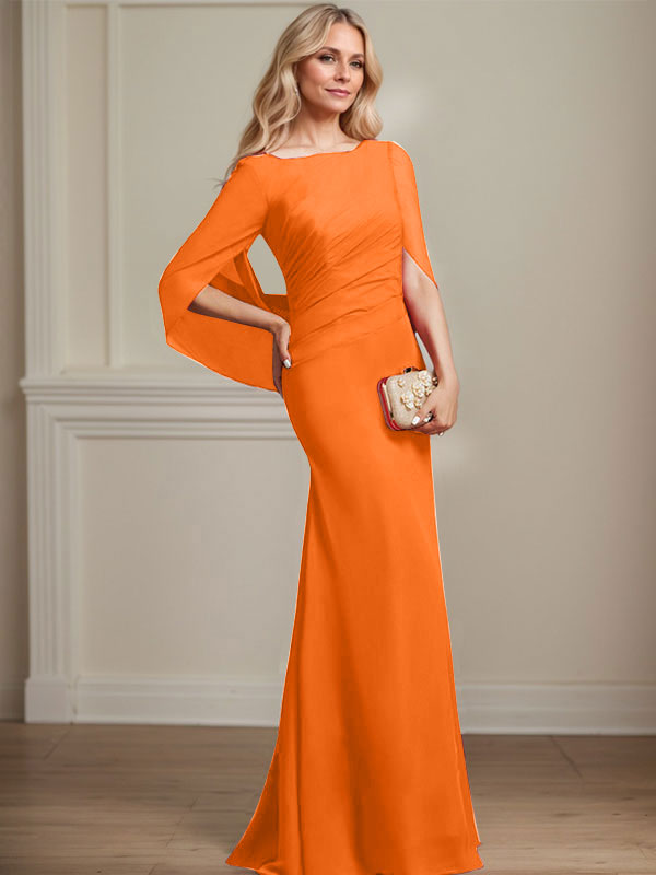 Mermaid Boat Neck Floor-Length Chiffon Mother of the Bride Dress With Pleated