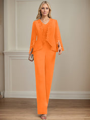 Separates Jumpsuit/Pantsuit V-Neck Floor-Length Chiffon Mother of the Bride Dress