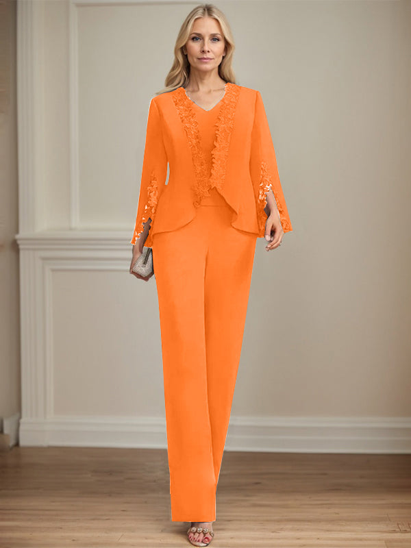 Separates Jumpsuit/Pantsuit V-Neck Floor-Length Chiffon Mother of the Bride Dress