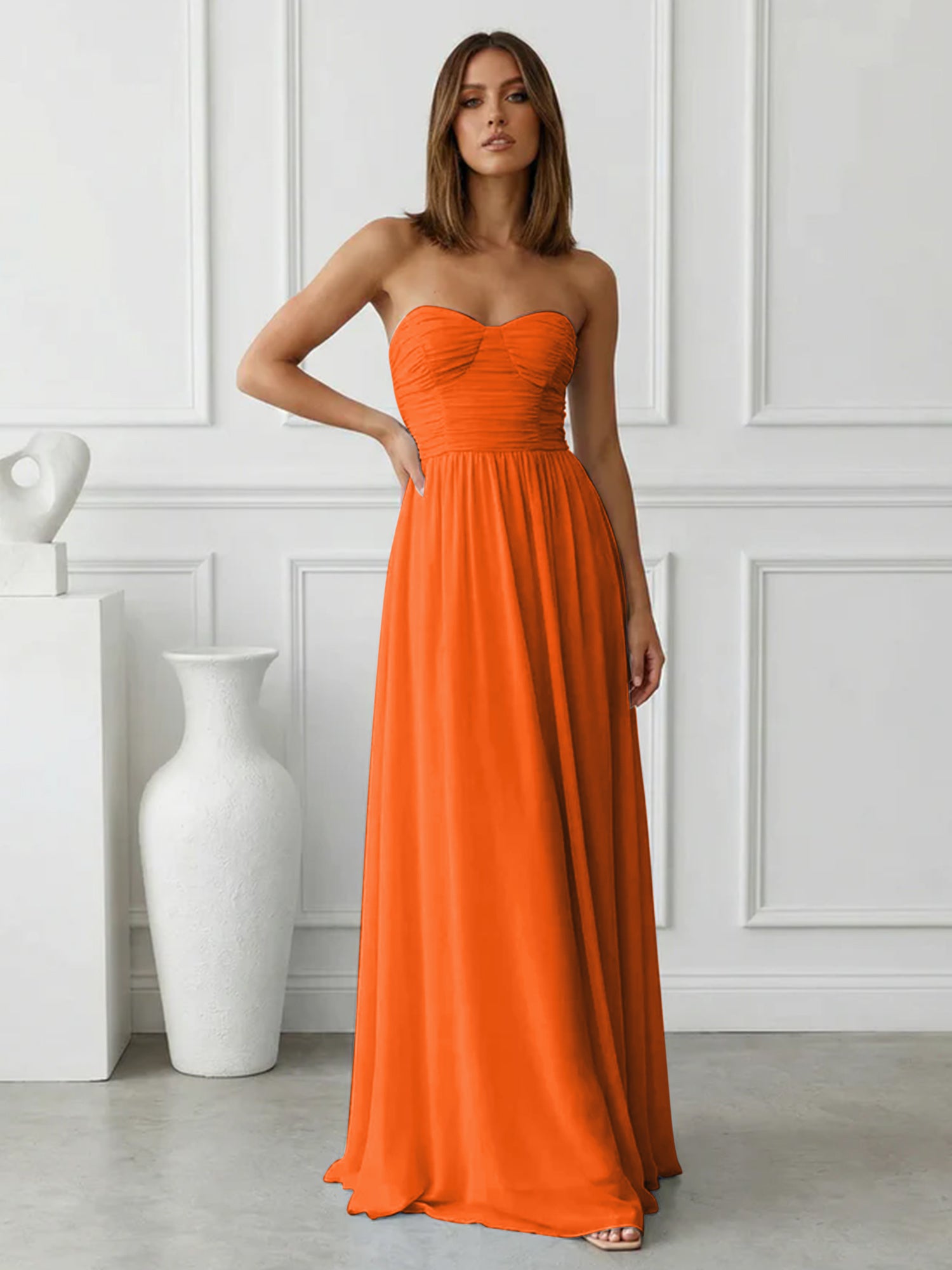 Light Blue Sweetheart Chiffon A Line Maxi Dress with Pleat